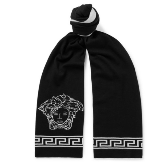 Versace Other - Versace Logo Mens Black Long Scarf Wool Silk Blend